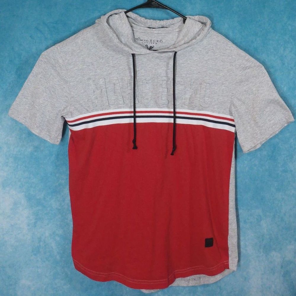 Marc Ecko Cut & Sew Hoodie T-Shirt, Short Sleeve, Red/Gray, Men's, Size Medium